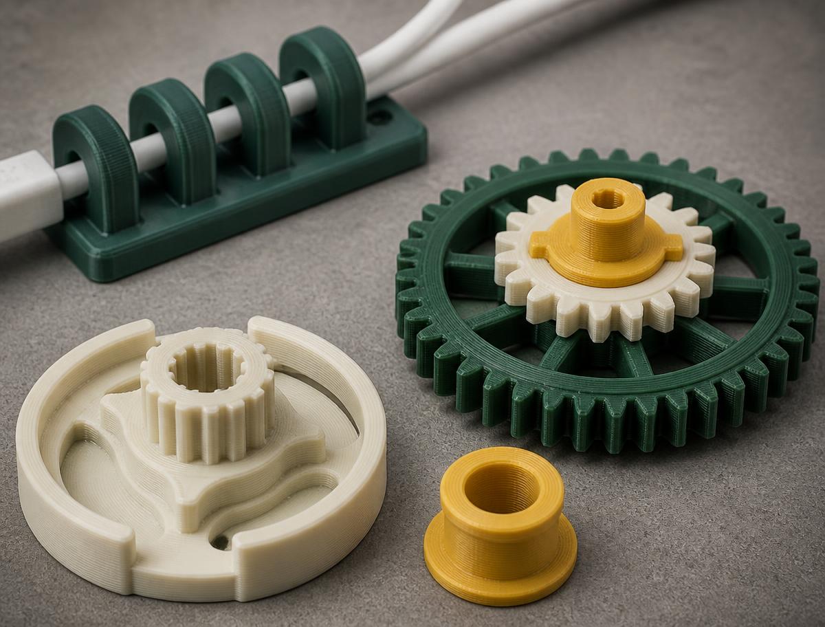 Engrenagens e peças funcionais produzidas em impressão 3D